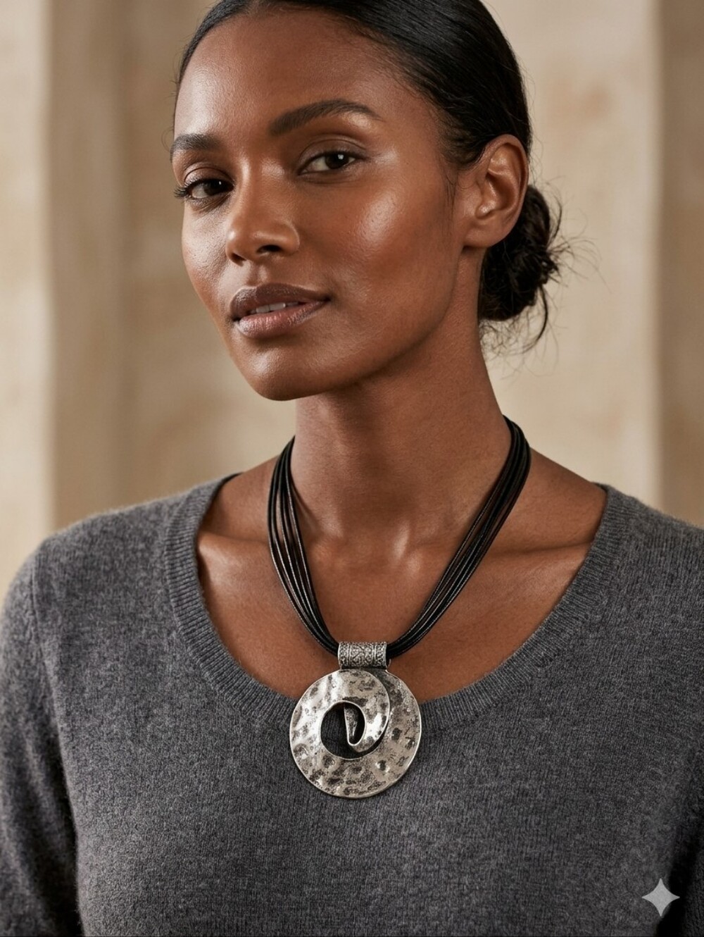 Contemporary Hammered Metal Statement Pendant Necklace